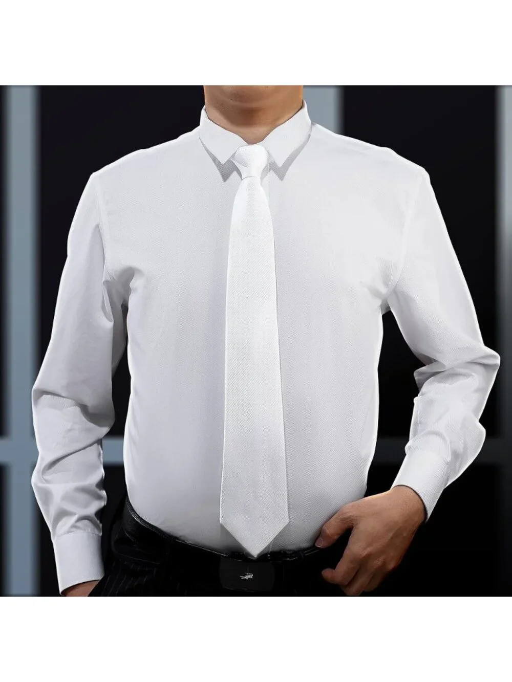 Men's Twill White Microfiber Plain Formal Silk Necktie For Business Dress Tie